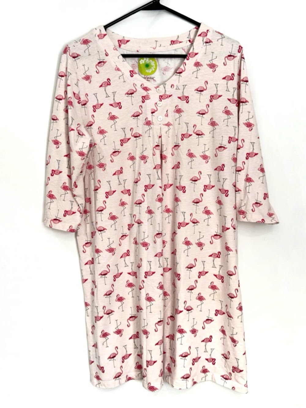 White Orchid Womens Pajama Top / Night Shirt Pink Flamingos Size Large
